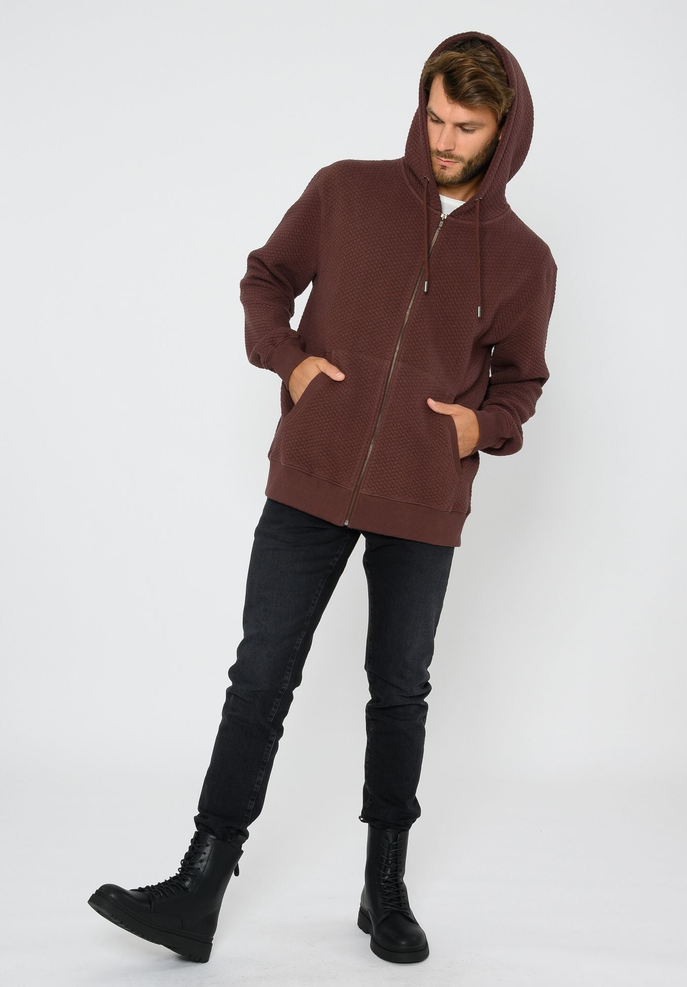 TT1040 Zip Hoodie Structured Oversized deep mahagony (GOTS, vegan)